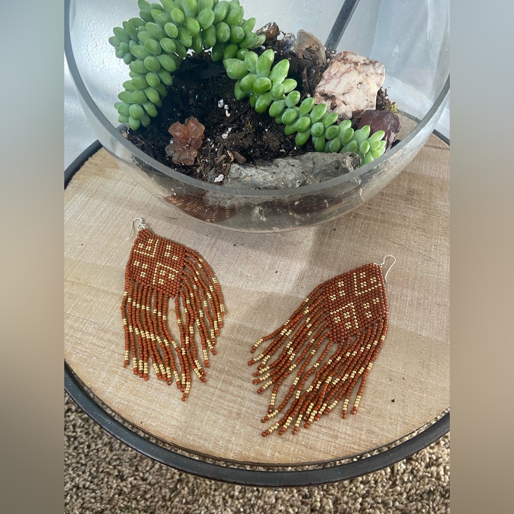 Hand sewn Toho Beads Fringe Earrings